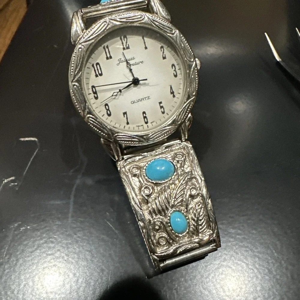 Working Jacques Couture Woman's Watch Quartz Blue Stones Silver Band 35mm Fit 7